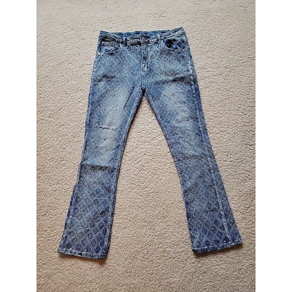 Watson Mens Denim Jeans Embellished Rhinestones Diamond Pattern Size 36 - Picture 1 of 7